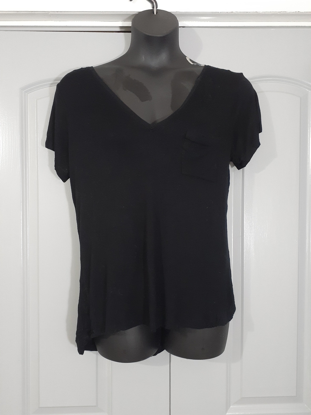 Glitz Black Lace Back V-Neck Pocket Tee